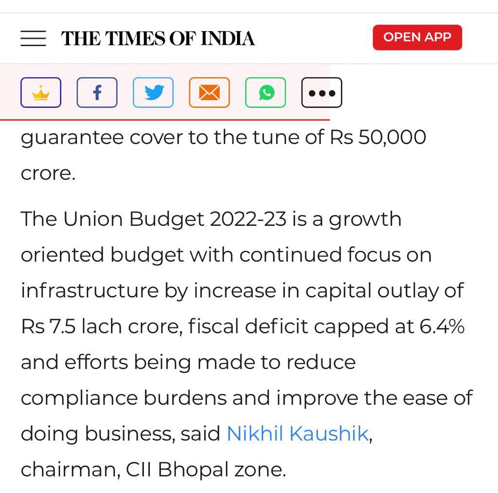 My byte on the budget reported by TOI