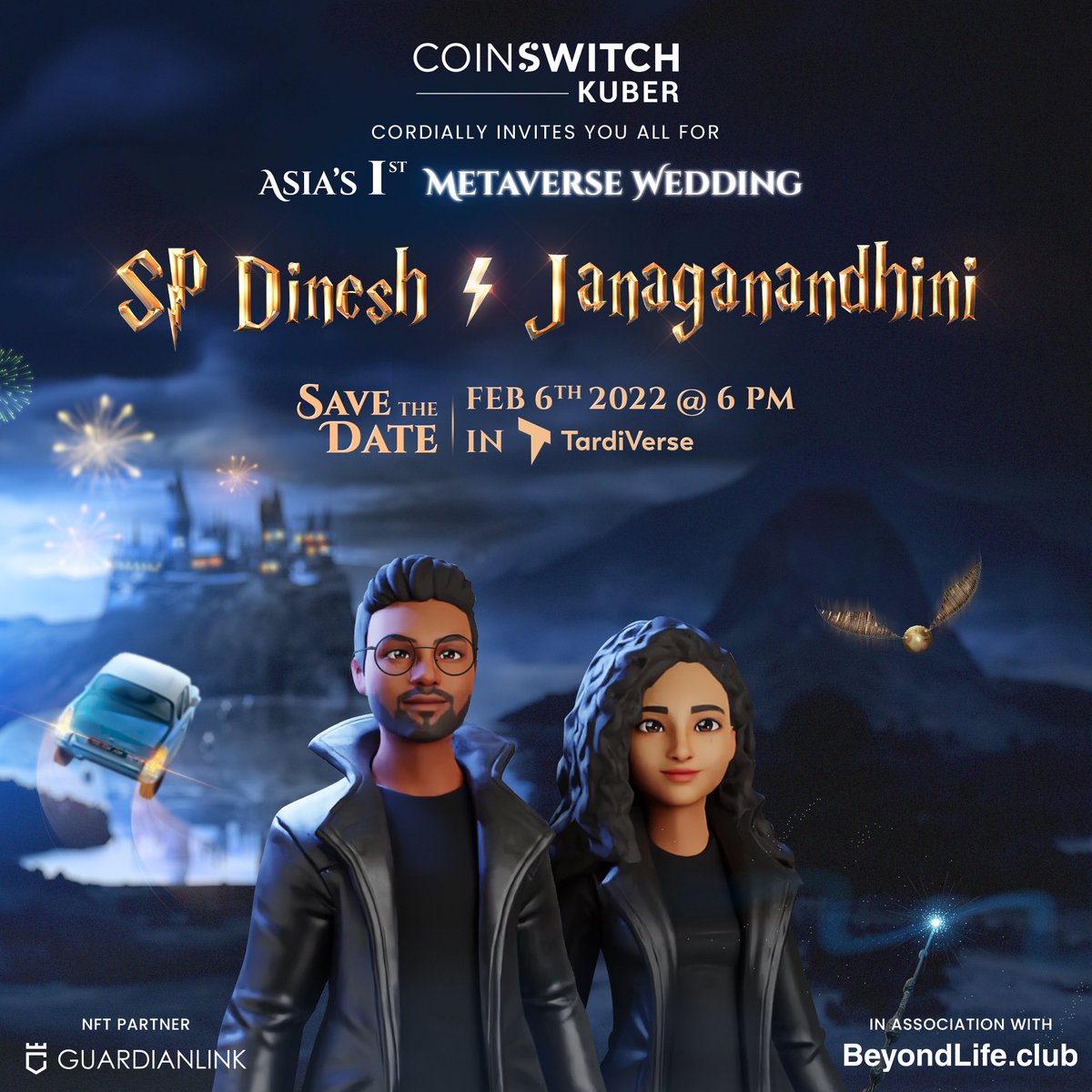 0xkshatriyan's tweet image. #NewNFT #Alert As we're the first couple to host a #Metaverse wedding reception sponsored by @CoinSwitchKuber, we bring you special edition #NFTs launched by @Guardian_NFT. You can get these NFTs at @beyondlifeclub's marketplace. #NFTCommunity #MetaverseNFT