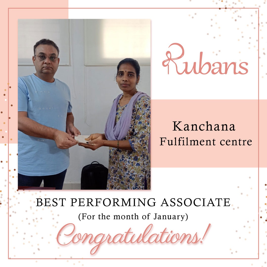 RubansIndia's tweet photo. Best Performing Associate of the Month

Rubans is happy &amp; proud to recognize the effort and dedication shown by Ms. Kanchana from our packaging team, ensuring every product that is delivered to you is perfectly packed and being an inspiration to all.

#becauseyouareyourfavourite https://t.co/X4t8iewha8