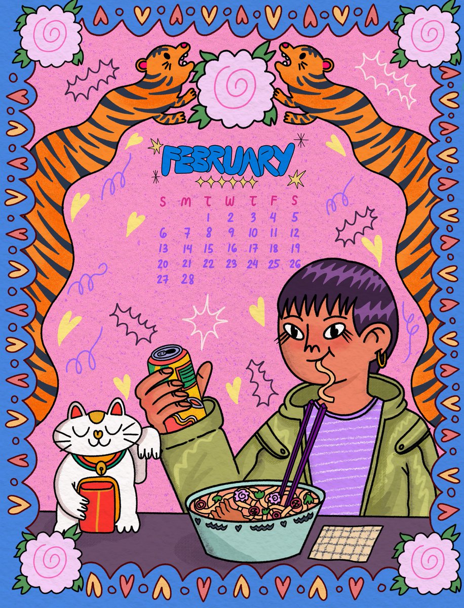 🐯🌸 february calendar 🌸🐯 happy lunar new year! #YearOfTheTiger 