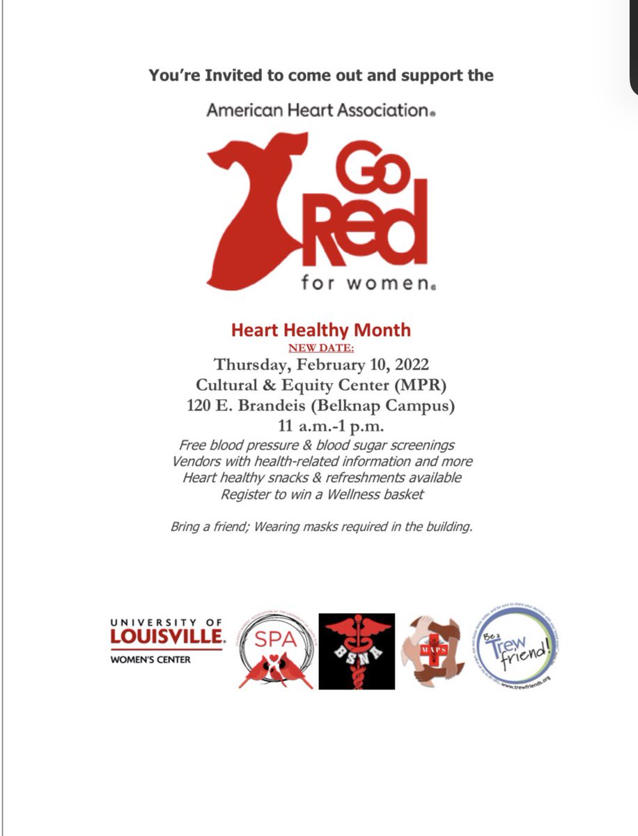 ‼️‼️ UPDATE ‼️‼️ 
Due to the possibility of inclement weather, the “Go Red for Women,” event has been postponed! It will now take place next Thursday, February 10, 2022! Hope to see you all then! 🥰