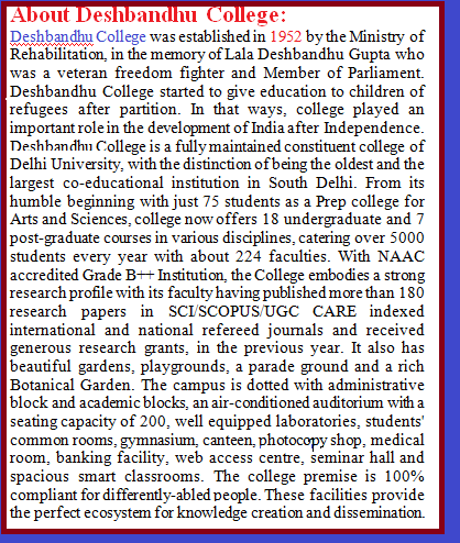 DeshbandhuColl1's tweet photo. Due to pandemic situation  students are physically away from c campus. So, for their acquaintance with the college, DBC has started a weekly informational series 'Know Your College', where we glance through the important components and individuals of  @DeshbandhuColl1 https://t.co/PbxmvDMzcv