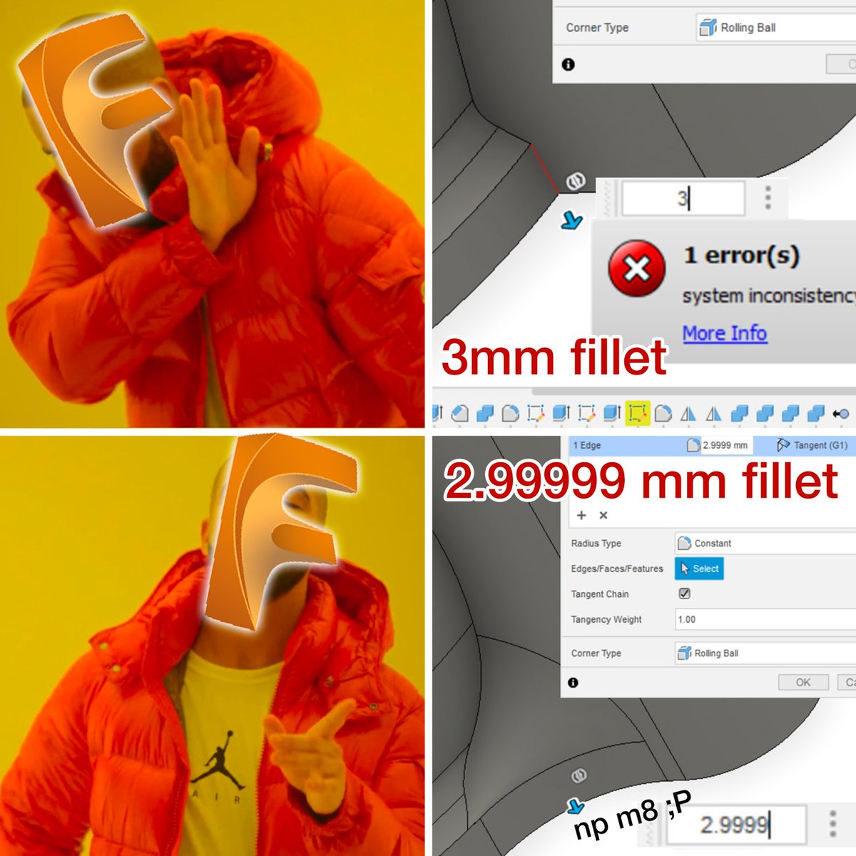 Devin Montes (@makeanything3d) on Twitter photo I know I'm not alone with this *epic hack* 💩 <a href="/adskFusion360/">Autodesk Fusion 360</a> #messymodeling #3D #CAD I know I'm not alone with this *epic hack* 💩 <a href="/adskFusion360/">Autodesk Fusion 360</a> #messymodeling #3D #CAD