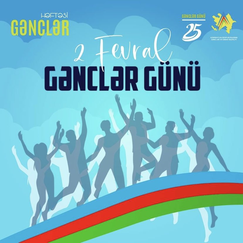 officialmys's tweet photo. 🎉Əziz gəncləri, günümüz mübarək!
🤩Hər birinizi 2 fevral - Azərbaycan Gəncləri Günü münasibətilə ürəkdən təbrik edir, Sizə sevincli və uğur dolu həyat yolu arzu edirik.
#AzərbaycanGəncləri #GənclərGünü25il #GənclərHəftəsi2022 #Gənclərİdman #MysAz #MysGovAz https://t.co/qROgsQkcbb