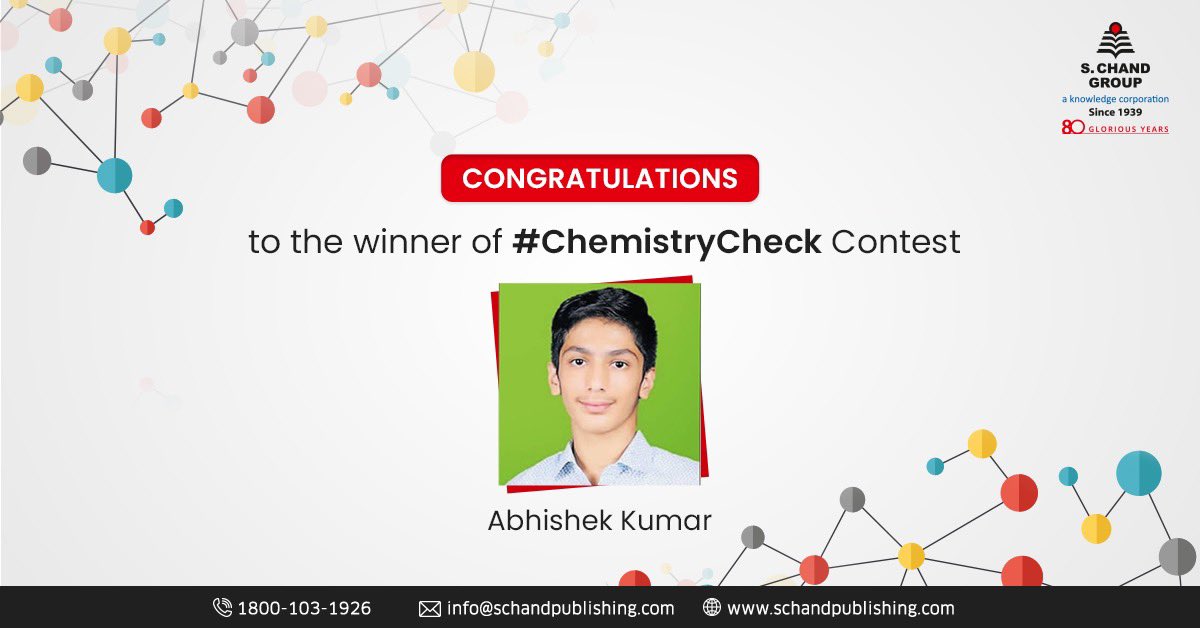 SChandGroup's tweet image. We thank all the participants for participating in #ChemistryCheck Contest. We are pleased to announce &apos;Abhishek Kumar&apos; as the winner. The winner is requested to kindly DM/Inbox his details. Stay tuned for more such exciting contests.

#SChandContest #ChemistryCheck #Contest