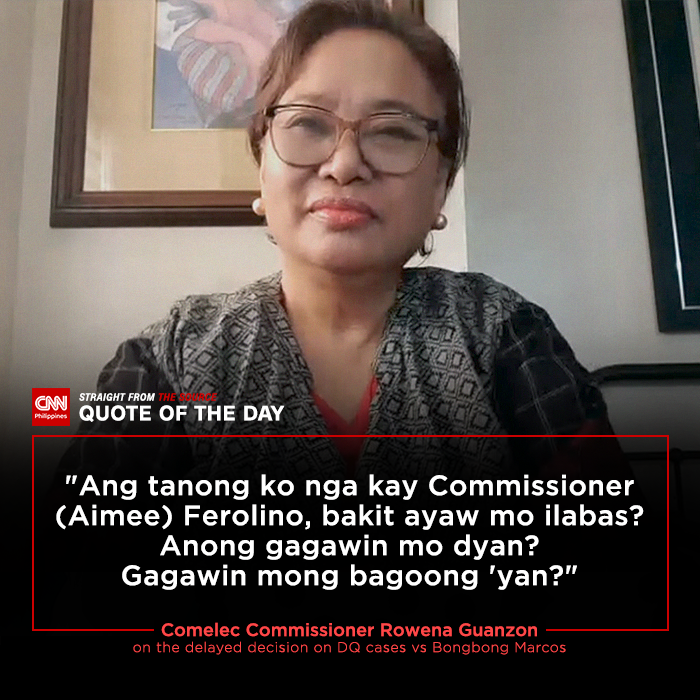 newswatchplusph's tweet photo. #TheSource: Comelec Commissioner @rowena_guanzon once again slams the delayed decision on the disqualification case against presidential aspirant Bongbong Marcos, hours before officially stepping down from her post https://t.co/KLHLnK6Rxd 

@iampinkywebb https://t.co/OwcVW6TYhG