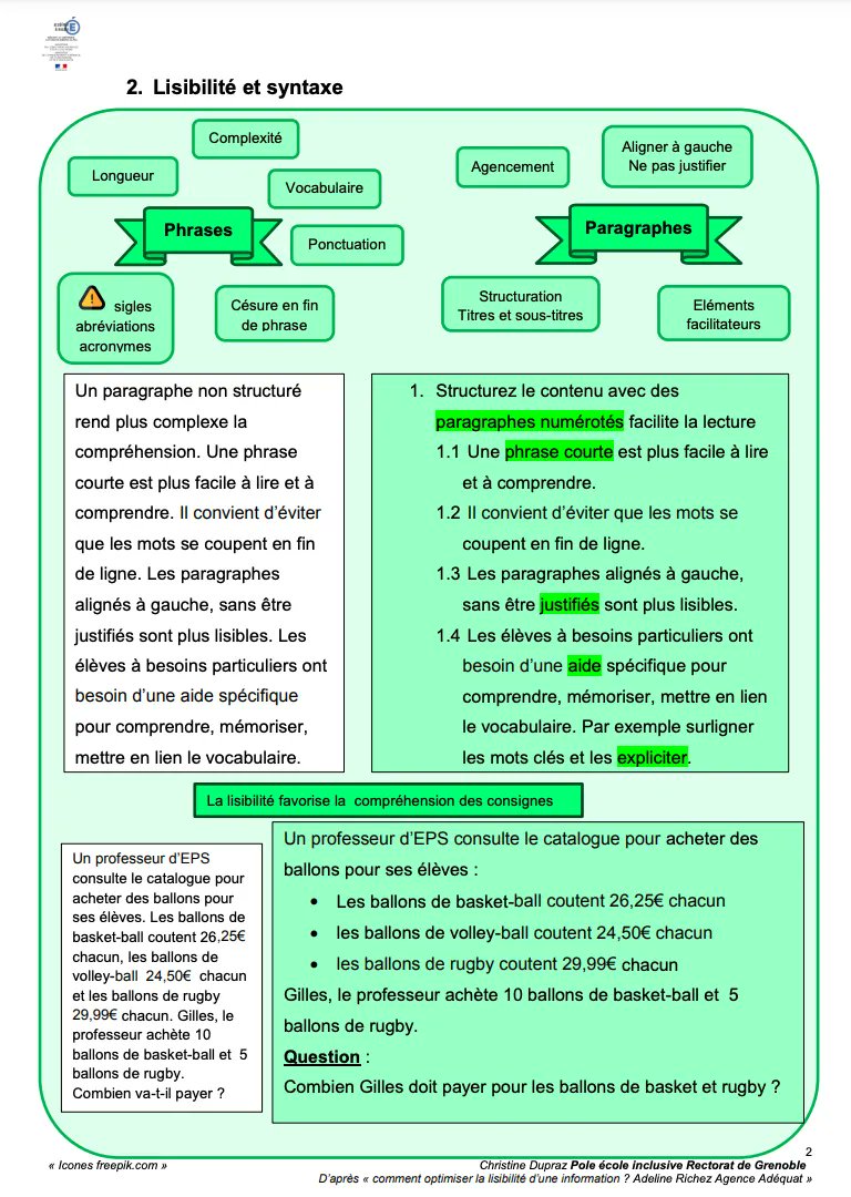 sophiaefrance's tweet photo. Comment rendre les cours accessibles à tous nos élèves quelle que soient leurs difficultés ? Voici des règles de bases sur l' #accessibilité à respecter pour leur éviter une surcharge cognitive ➡️ https://t.co/RezIYb1FVf
Crédits : Christine Dupraz de @acgrenoble #inclusion #DYS https://t.co/umivb9YN2R