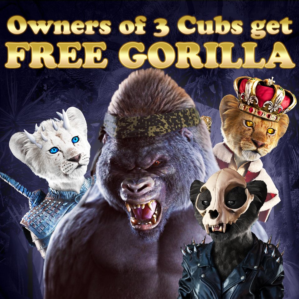 TheRoyalCubs's tweet photo. Having 3 Royal Cubs in your pack guarantees you a #MightyGorilla airdrop when they are released near Q2 . 👀

Sweep the floor and ensure your future protection! The jungle is unpredictable. 🌴🌴🌴

#TheRoyalCubs #SpreadTheRoar #CubsFollowCubs #NFT #NFTCommunity #ETH #NFTGiveaway https://t.co/cyDSbIFdvY
