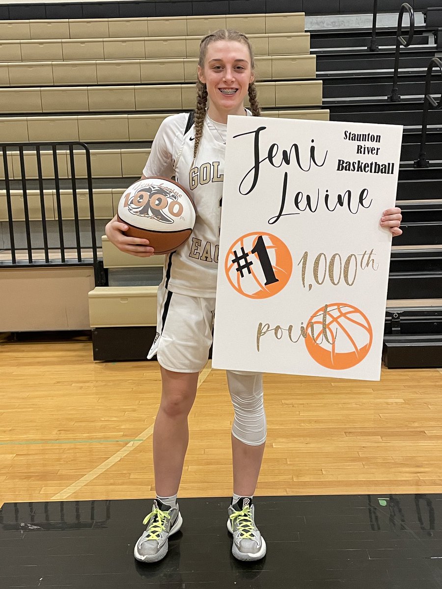 GirlsStaunton's tweet photo. Congratulations to our senior @jenilevine4 for hitting her 1000th point tonight vs William Fleming ! Your hard work and determination is paying off! Thank you for all you have done and continue to do for our program! 🖤💛🏀 https://t.co/Z8cDdU4WOy