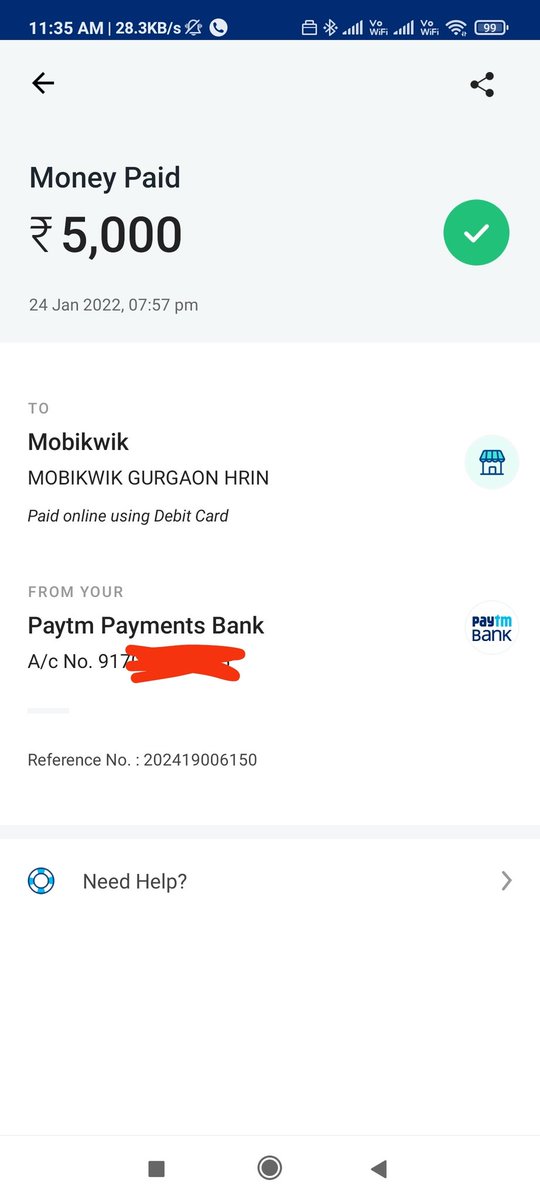 Ankit7004241545's tweet photo. @paytmbankcare Amount deducted 5000 but service not delivered by Merchant

Failed payment by merchant

Check and refund as soon as possible https://t.co/w8ElSK8pZt