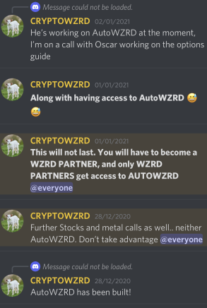 CryptoWZRD_SCAM's tweet photo. 3/ Everything is designed with the sole purpose of incentivizing members to lure in new members. Getting commission. Getting autowzrd. Access to WZRD fund.

You can also see "Marty" on "Billy's" account. Because a mentor not having their own free discord acc makes so much sense. https://t.co/xKcDm5pUP7