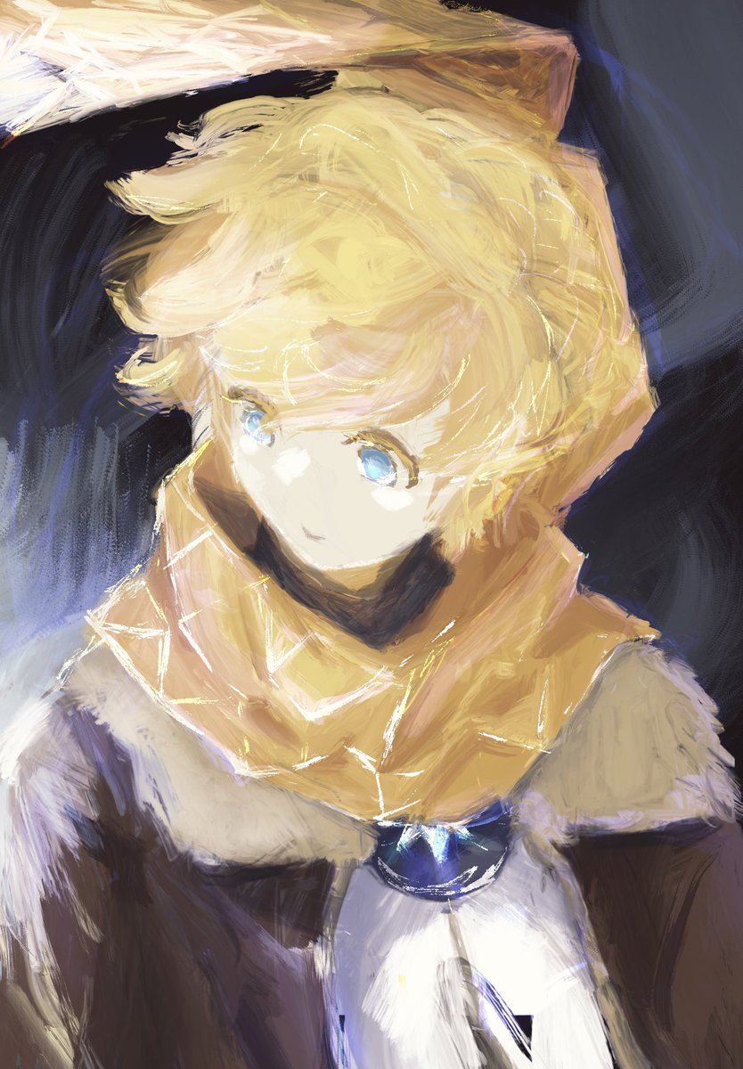 male focus solo 1boy blue eyes blonde hair scarf yellow scarf  illustration images