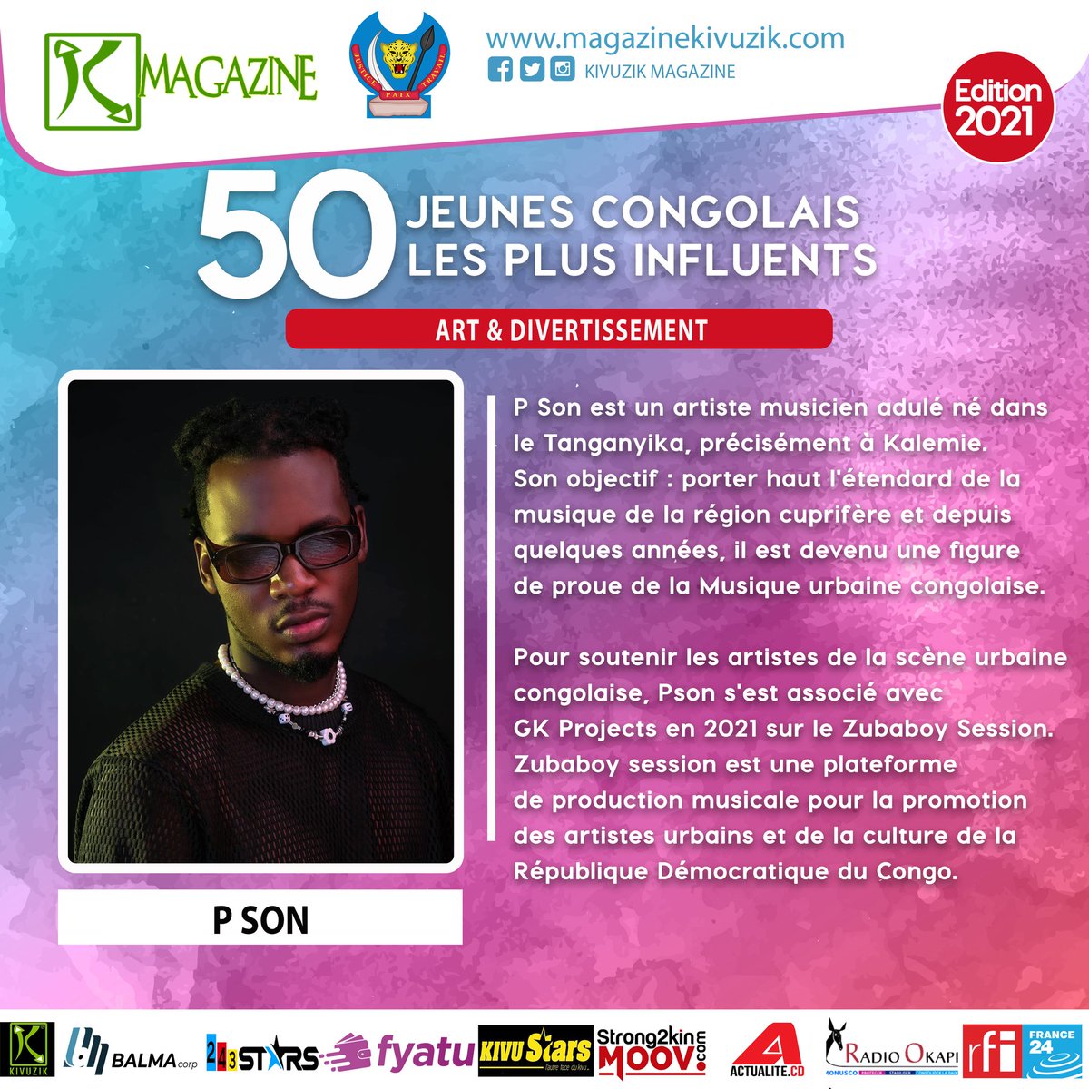 KivuzikMagazine's tweet photo. 50 Jeunes #congolais les plus influents en 2021 
Catégorie : ART &amp; DIVERTISSEMENT

@psonzubaboy https://t.co/H7ID2Og5MQ