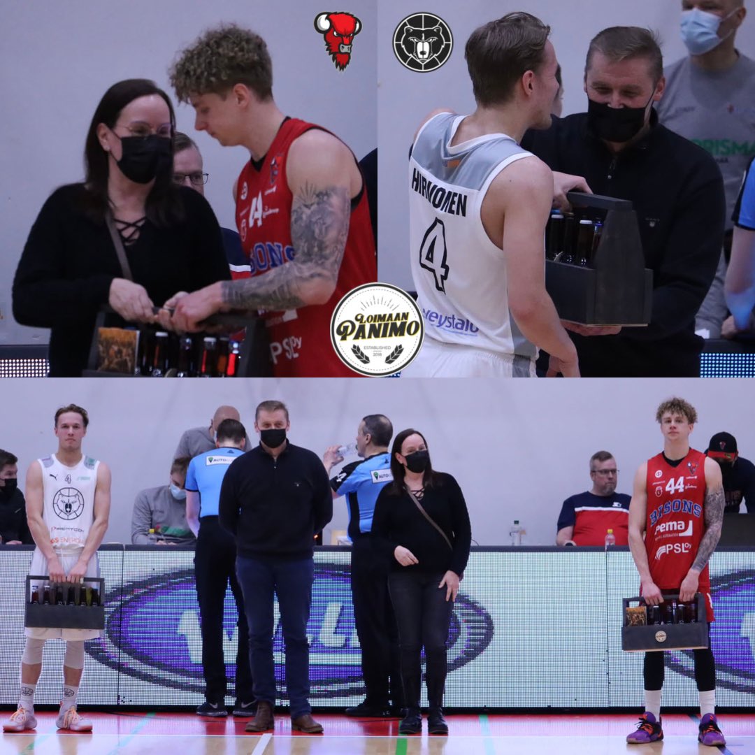 Biisonit's tweet photo. Eilisen Bisons vs. Kouvot pelin otteluisäntä Loimaan Panimo palkitsi parhaat pelaajat, kotijoukkueen Thomas Vehmasen ja vierasjoukkueen Tuomas Hirvosen.
Kiitos otteluisännälle! 🙏🏼🥁🏀
Ilarin ottelukooste tulossa tänään vielä luettavaksi. 👌🏼
#korisliiga #bisons #basketball https://t.co/iiZiUhF8mY