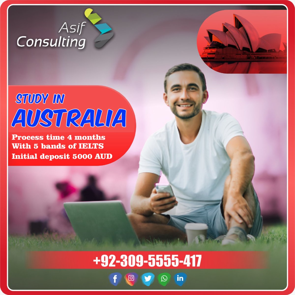 WANT TO STUDY IN AUSTRALIA
Make use of our professionals and shape your future
0309-5555417
study@asifconsulting.pk
asifconsulting.pk
youtube.com/channel/UCGLEy…
facebook.com/asifconsulting
#asifconsulting #australiacareer  #australianimmigration #australiastudy #studyvisaaustralia