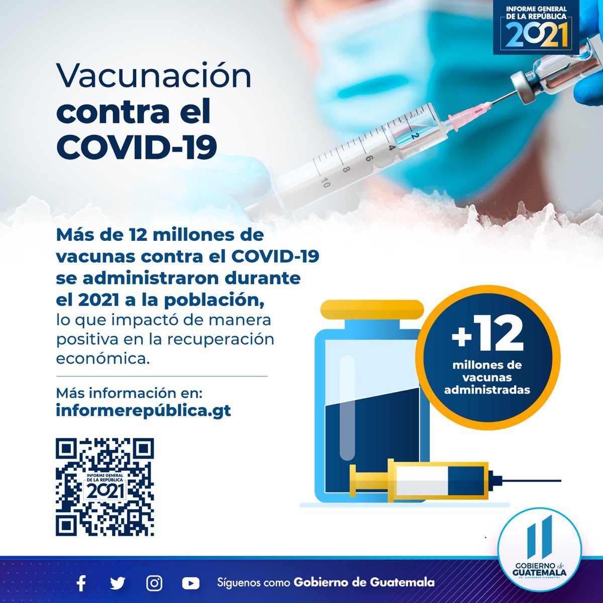 SCSPGT's tweet photo. #YoMeVacuno | Durante el 2021 se administraron más de 12 millones de vacunas contra el #COVID19  #SegundoInformeGT https://t.co/vBCjjdMp85