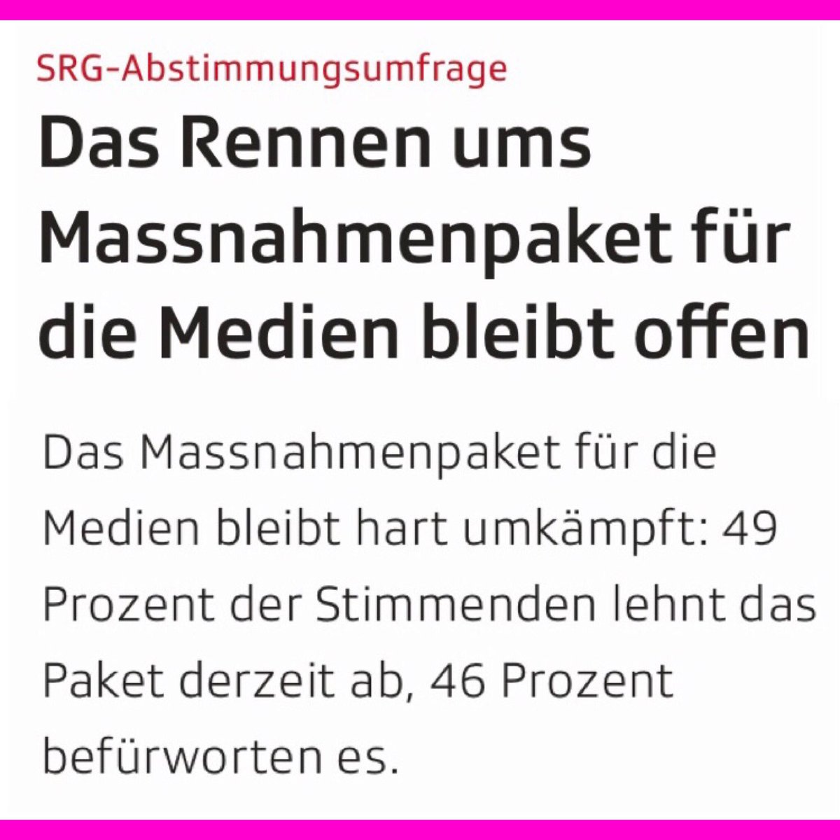operationlibero's tweet photo. Es wird verdammt knapp am 13. Februar. Stimme jetzt JA zum Medienpaket! Es stützt die Unabhängigkeit der privaten Schweizer Medien und damit unsere direkte Demokratie und unseren Föderalismus. Also Abstimmungsunterlagen ausfüllen und ab zum nächsten Briefkasten!📮
#MedienpaketJa https://t.co/J504ROMyht