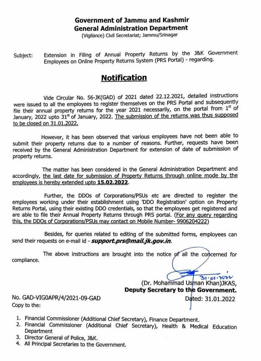 TrikutaNews's tweet photo. The last date for submission of #PropertyReturns by the employees of #Jammu & #Kashmir UT has been extended up to 15-02-2022 https://t.co/K61RLPjM84
