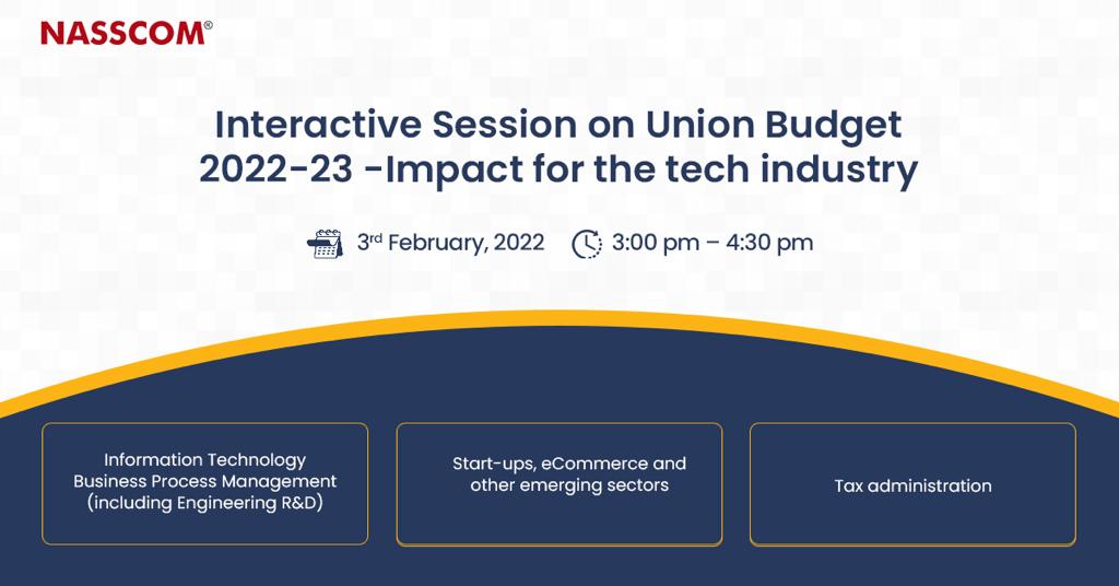 NasscomPolicy's tweet photo. Do join us to discuss #Budget2022 from the perspective of #IT-BPM industry, #startups, #ecommerce and other emerging sectors.

Register here: https://t.co/gf8k7HrcVK https://t.co/nXuZLBVeDq