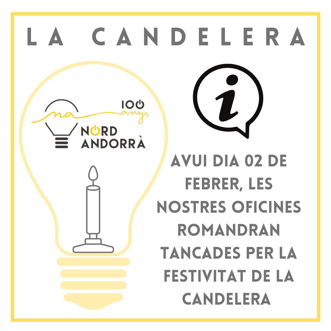 Bon dia!!! 💡
Us informem que avui les nostres oficines romandran tancades amb motiu de la festivitat de la Candelera.
“Quan la Candelera plora, l'hivern es fora, quan la Candelera riu l'hivern es viu; però tant si riu com si plora, mig hivern fora.”