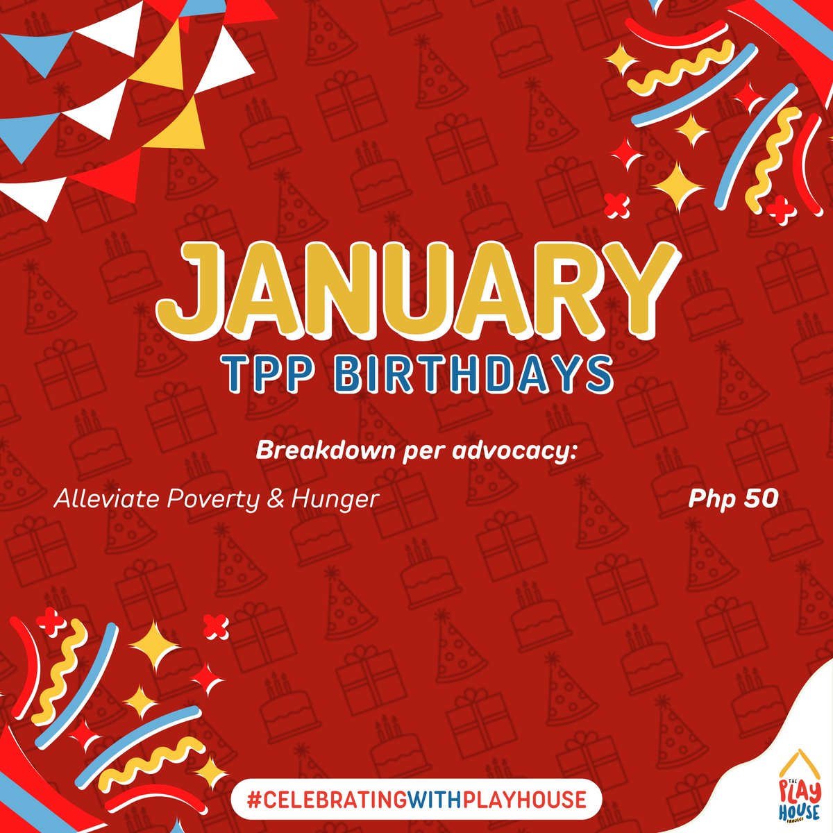 We have great news to share!🥳 With all of your help, The Playhouse Project is happy to announce that we have raised Php 50.00 for the month of January which will all be directed to their chosen advocacy. Thank everyone!

#CelebrateWithPlayhouse #BdaysatthePlayhouse #TPP2022