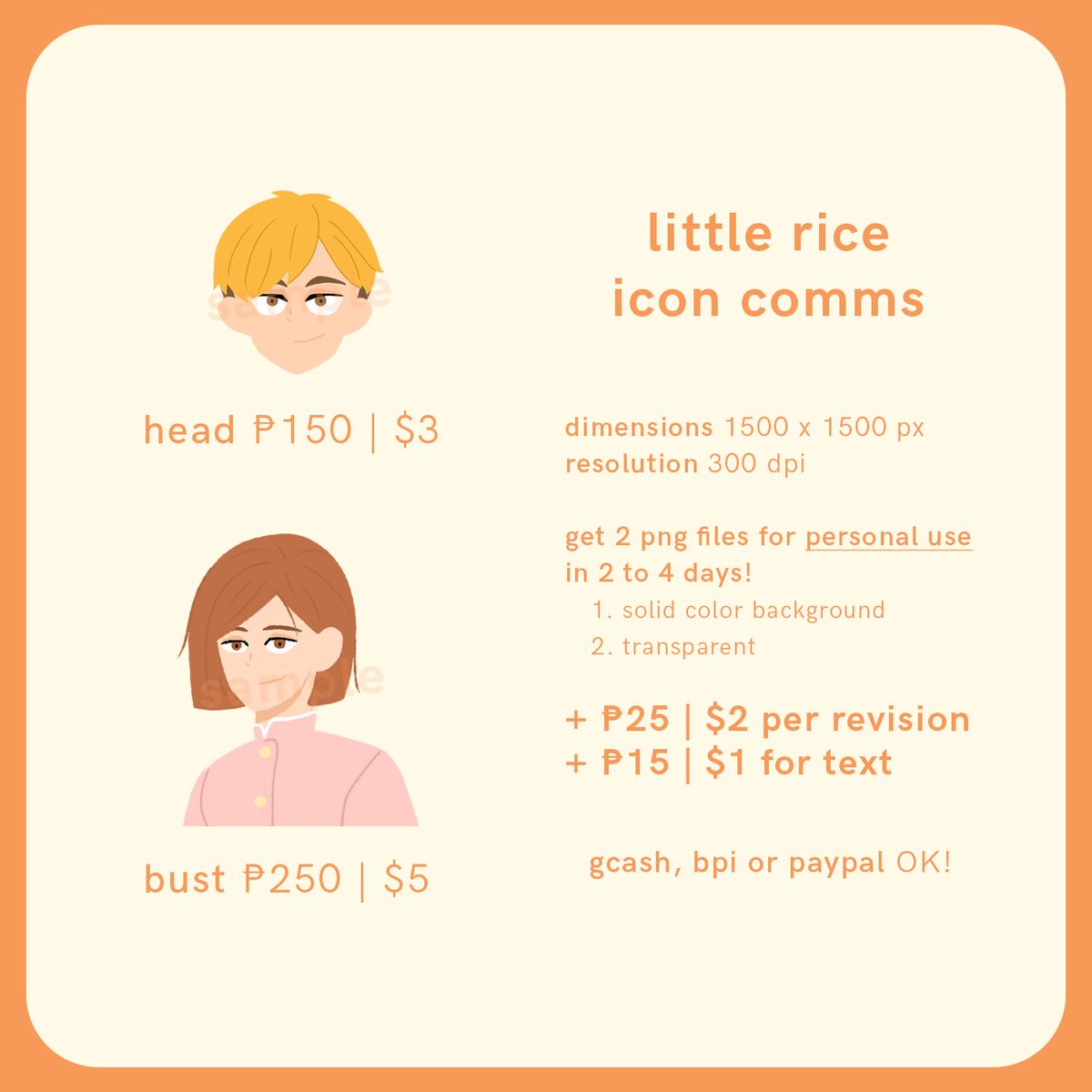 littlericeshop_'s tweet photo. hello! let me draw ur fav anime character or kpop idol 🖍 i’m opening icon comms and starting out with 5 slots 🧡 highly appreciate rts for this. thank you ☺️ https://t.co/lFTrQeXlfq