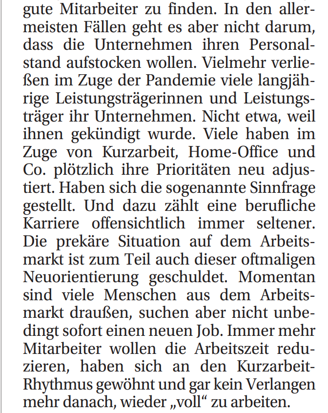 Im englischen Sprachraum gibt es für dieses Phänomen einen griffigen Namen: "The Great Resignation". diepresse.com/6093565/seit-c… (€)
