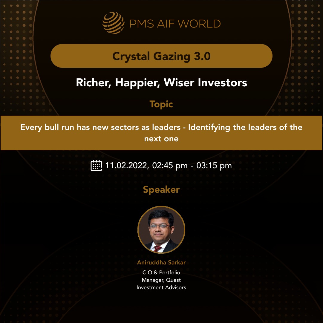 Quest_Invest's tweet photo. Hear @sarkaraniruddha, our CIO speak on identifying leading sectors of the next bull run.

 #investment #portfoliomanagement #portfoliomanagementservices #PMS #wealthmanagement #equitymarket #longterminvesting 

 @sarkaraniruddha
@GShankar30
@hitenps 
 
@PMS_AIF_World https://t.co/pUWlwepZFs