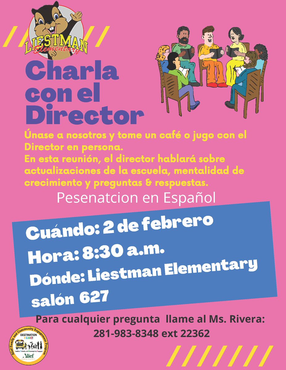LiestmanES's tweet photo. Charla con el Director el 2 de febrero 2022 a las 8:30a.m. en el salón 627. La prestacion y charla sera en español. https://t.co/mW8pwWDxJ2