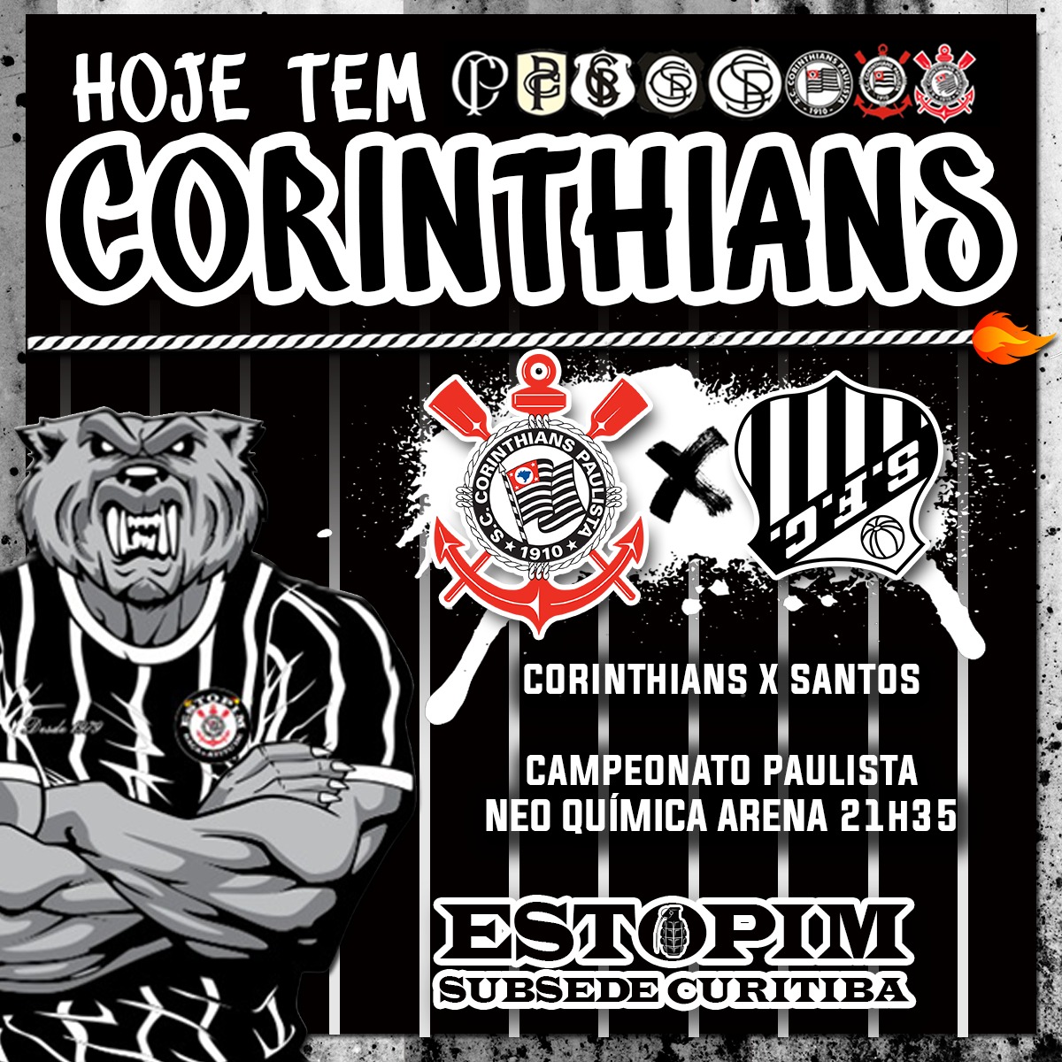 HOJE TEM CORINTHIANS!

⚽ CORINTHIANS x santos
🏆 Paulistão - 3ª rodada
🏟 Neo Química Arena
⏰ 21h35

SUBSEDE ESTARÁ ABERTA, VAMOS CHEGAR! TODO CORINTHIANO É BEM-VINDO! 

Raça e Atitude! 💣 

#Paulistão #Corinthians #VaiCorinthians #EstopimDaFiel #EstopimCuritiba