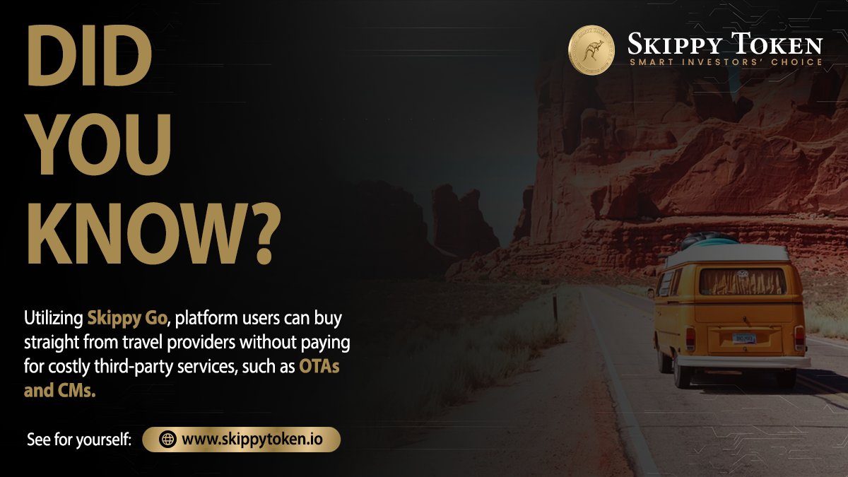 Did you know???🤔

Utilizing #Skippy Go, #platform users can buy straight from #travel providers without paying for costly third-party services, such as OTAs and CMs.

#ST $ST #SkippyToken