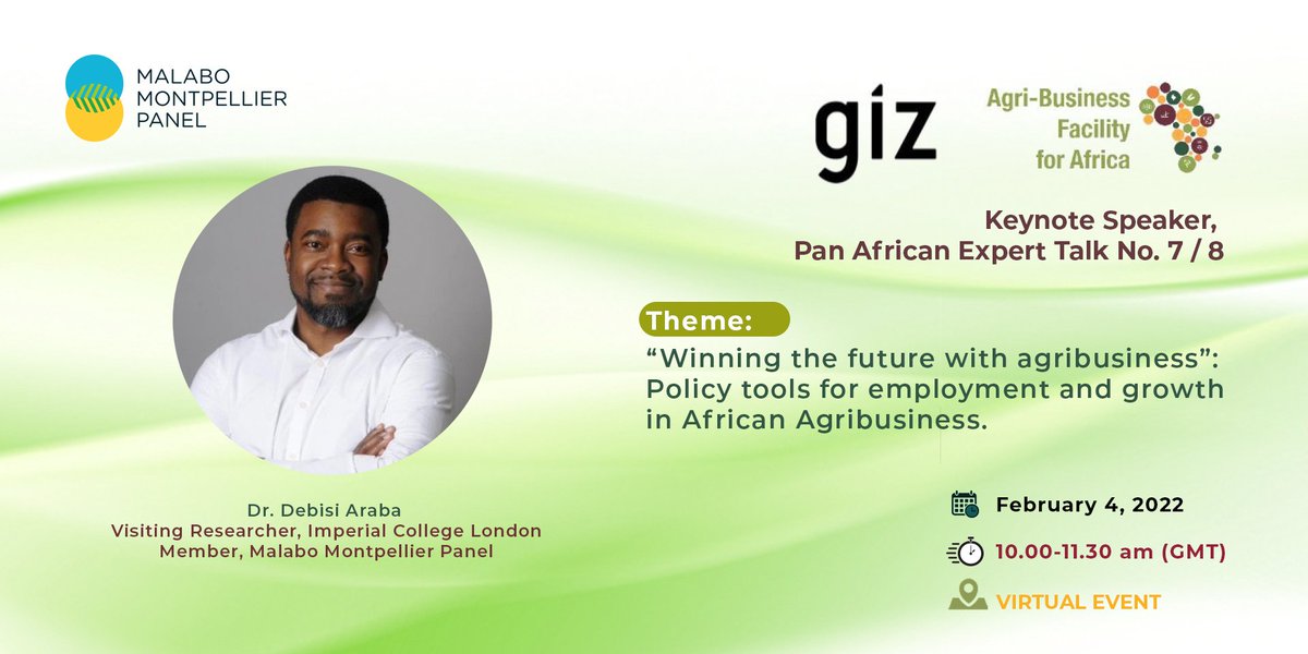 test Twitter Media - How can policy tools play a role in shaping leadership in Africa?
Join @MamoPanel member, @DebisiAraba on Feb 4 for an Expert Talk hosted by #AgriBusinessFacilityforAfrica to look at interventions to support agribusiness growth & employment.
Join👉https://t.co/el1L8xh5gO. https://t.co/22qpreG6ns