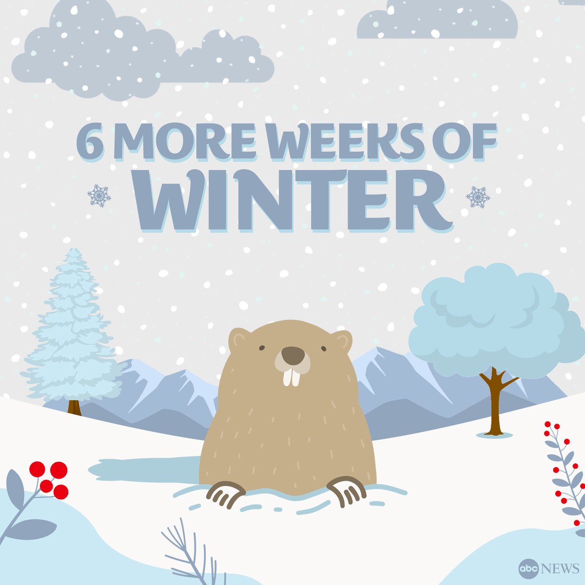ABC's tweet photo. Punxsutawney Phil has made his prediction for 2022: We're in for six more weeks of winter. https://t.co/zErPPK1a6p https://t.co/N6cVCrVNH2