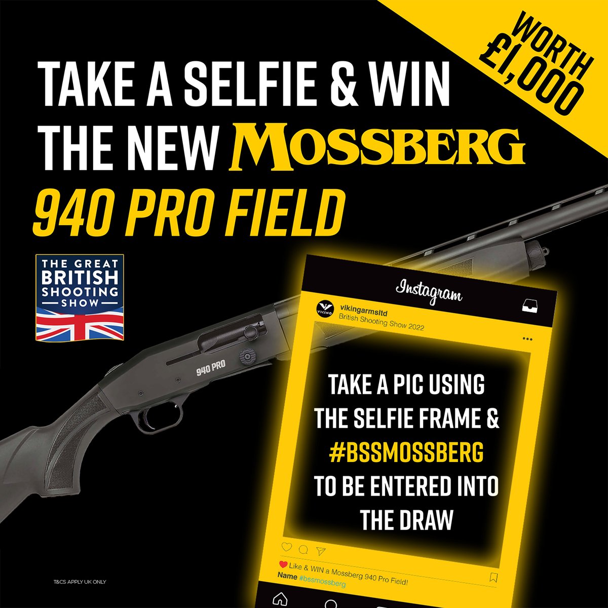 VikingArmsLtd's tweet image. At this years @BritishShooting Show if you take a selfie with the Mossberg Frame and post it on your social media with #BSSMOSSBERG you could be the lucky winner of the brand NEW Mossberg 940 Pro Field shotgun!🇺🇸

(Mossberg Selfie Card will be on the VIKING stand)

#BSS #VIKING