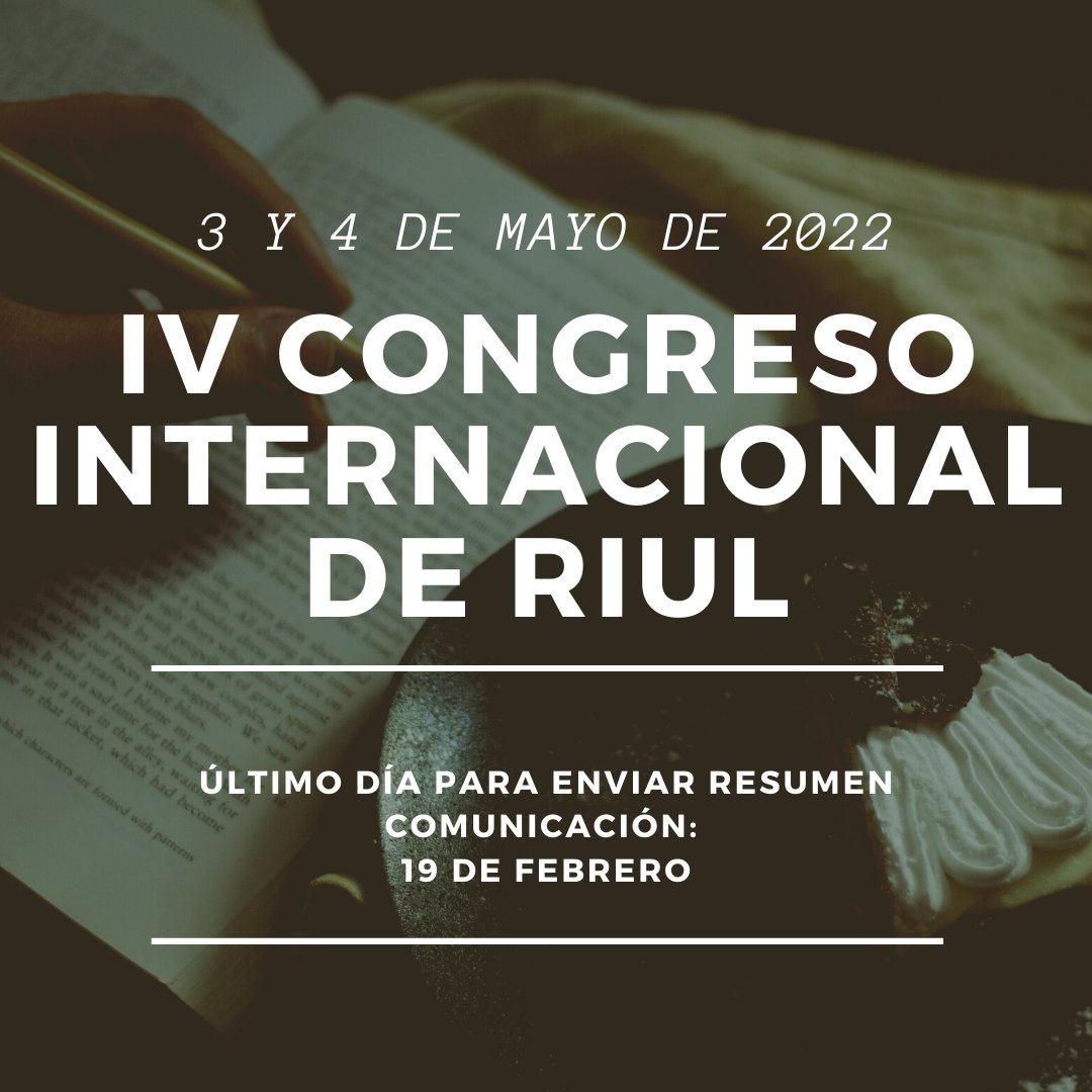 Recordad que si queréis participar en el IV Congreso de RIUL como comunicante, debéis de enviar el resumen antes del 19 de febrero.
😱😱¡Solo quedan dos semanas! 😱😱

Enlace: universidadeslectoras.es/ivcongresoriul…