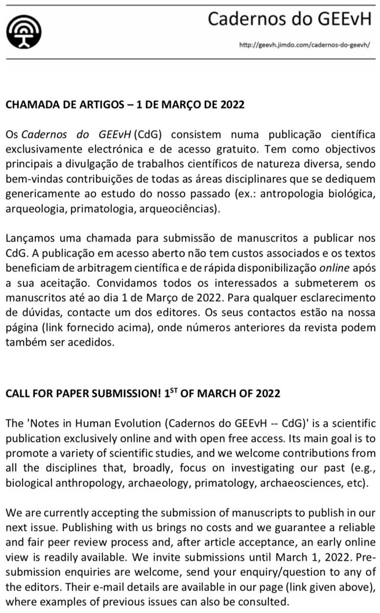 carvalhoprimate's tweet photo. @GeevhE's "Notes in Human Evolution": Values 'grey literature', i.e. original works of merit, extracurricular (articles) &amp; curricular (written during UG, MA or PhD courses), which are overlooked by most journals. If you have a piece in the drawer, see this CALL FOR PAPERS!👇 https://t.co/bSIsqB4IXc