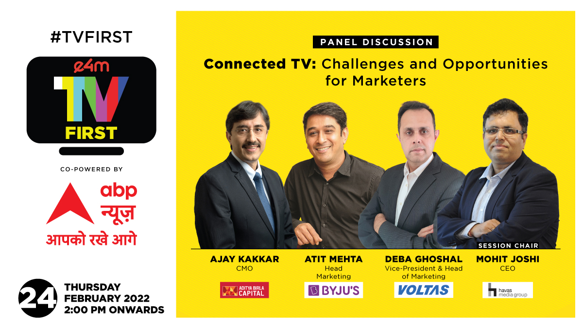e4mevents's tweet photo. Marketers share the Challenges and Opportunities of Connected TV| 24th Feb, 2pm onwards
#TVFirst
Register now- https://t.co/tVJ9z4CokL https://t.co/TjTFr1buJt