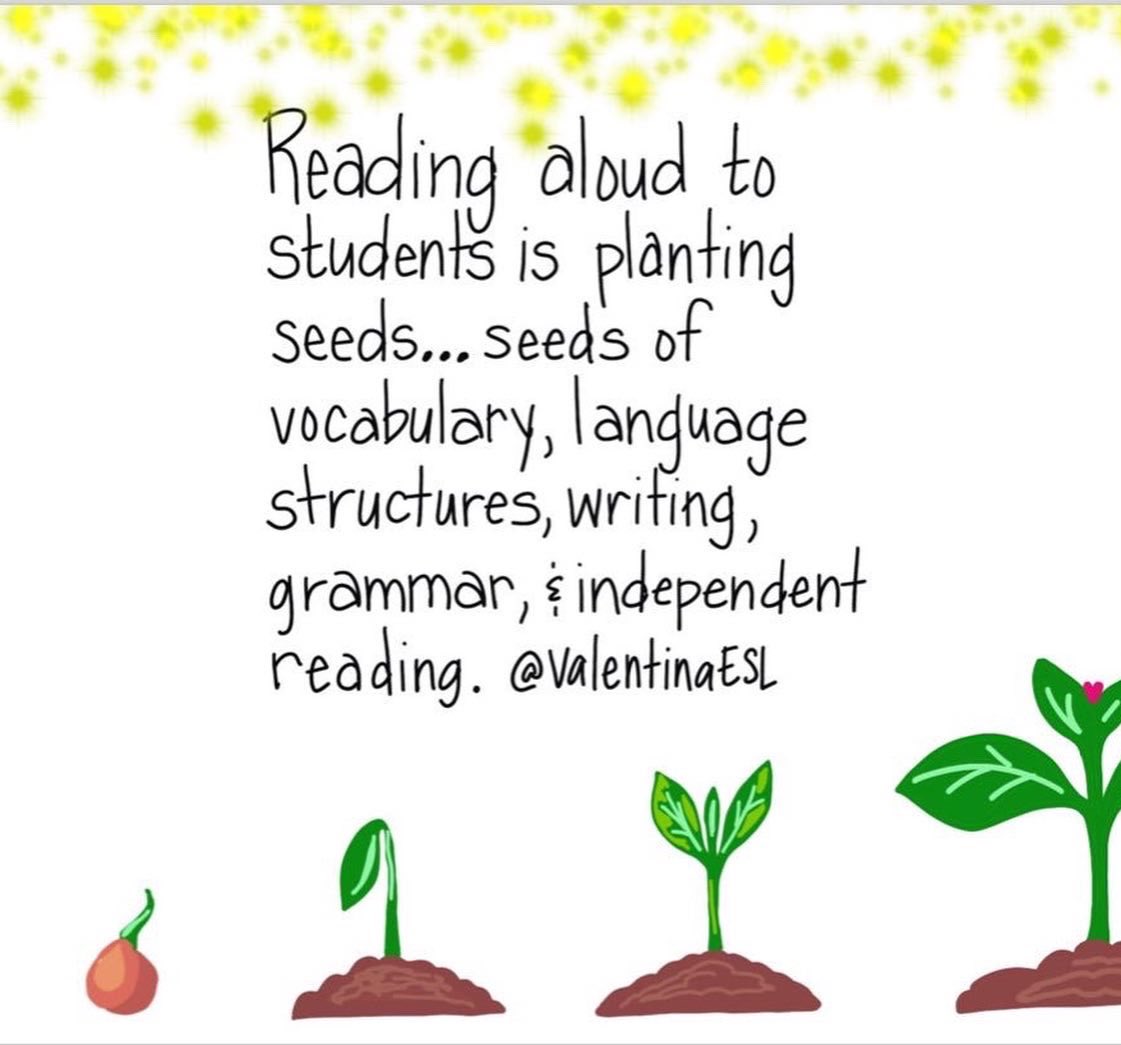 ValentinaESL's tweet photo. Reading Aloud to multilingual learners builds community, models English language structures, inspires reading &amp; writing, and can foster a love for reading! 

Build in time to read-aloud to MLs regularly. ❤️ Invest in them! #worldreadaloudday2022 #WorldReadAloudDay https://t.co/FEGwz0S3qK