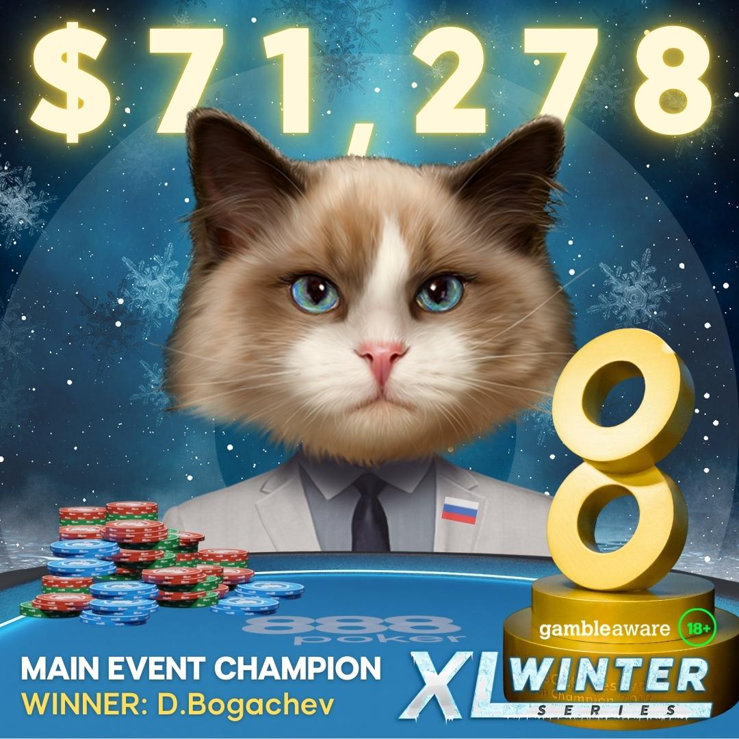 888poker's tweet photo. CONGRATS 👏 to 888poker #microgrinder D.Bogachev who locked up a BIGGG ONE!!! He joined in 2013 & after years of $1.50 average buy-ins, he took down the #XLWinter ME for $71,278! 💸
Another Cinderella at 888poker over our 20-year history serving #poker players! 💯🙌 https://t.co/XMZc9eQdRV
