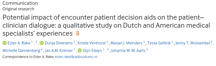 Encounter conversation aids change things
for the better ... the challenge is implementation . <a href="/JKNL/">Jan Kremer</a> 

bmjopen.bmj.com/content/12/2/e…