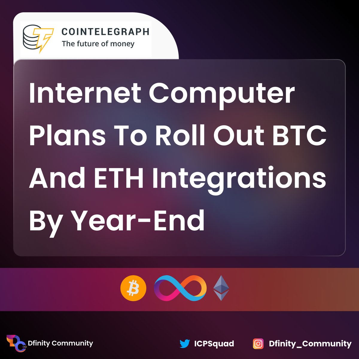 ICPSquad's tweet photo. #Bitcoin integration coming very soon! 🔥🚀🌑 https://t.co/3VHDoJuL1M