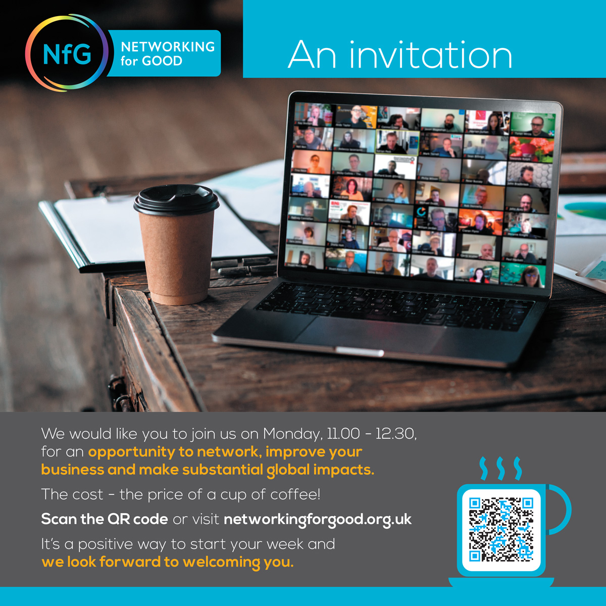 TheNfG2020's tweet image. If you’ve attended an NfG meeting and found it valuable please share the attached invite card with your business colleagues so they can easily register to attend a meeting.

#networkingforgood #businessnetworking #businessgrowth  #profitwithimpact #profitwithpurpose