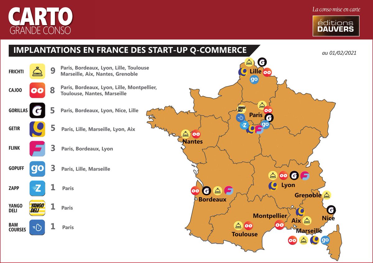 #CARTOGRANDECONSO Un p'tit point #quickcommerce sur les déploiements au-delà de Paris.