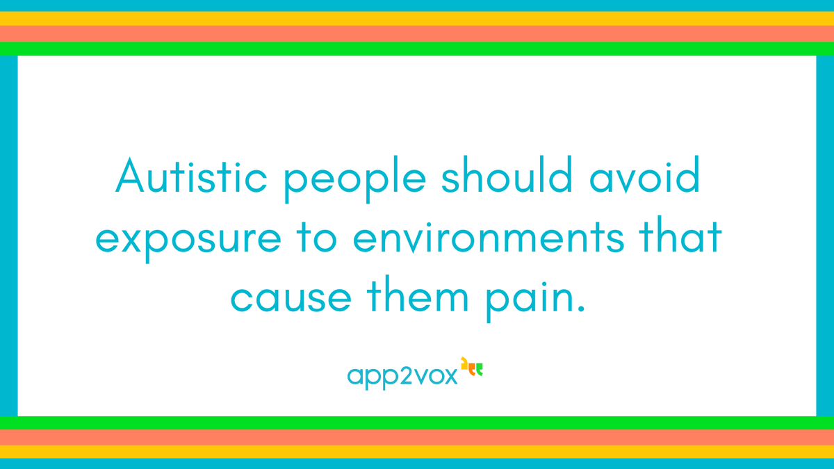 app2vox's tweet image. It is best for an autistic person to avoid exposure to environments that cause them pain or difficulty🙅🏼‍♂️

📖The Seven Senses of Autism -ow.ly/ArMf50HzLuh

#app2vox #accessibleaccessibility #autismwarrior #autismsupport #actuallyautistic   #autismawareness #neurodiversity