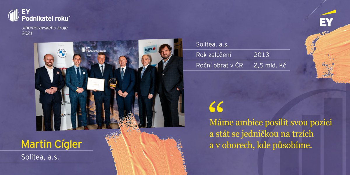 CzechInvest_CZ's tweet photo. Jihomoravský kraj už zná svého @EY_CeskaRep Podnikatele roku 2021! Stal se jím Martin Cígler ze společnosti @SoliteaCZ. Gratulujeme! Více se o produktech společnosti dočtete zde 👉 https://t.co/JYBrponqdY
#EYPodnikatelroku https://t.co/kvqnxabCfT