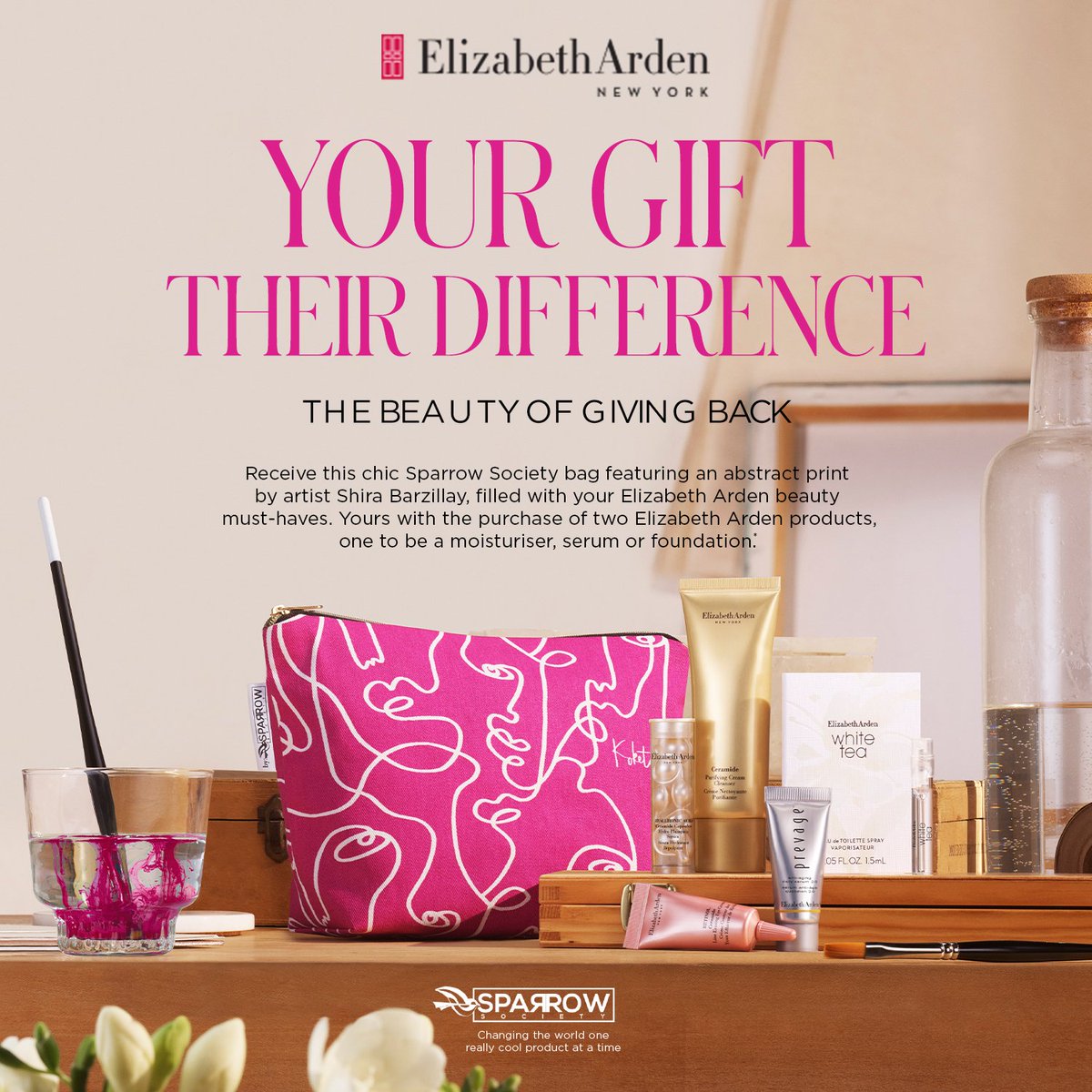 EArdenSA's tweet photo. Grab our brand new @sparrowsociety bag filled with 6 of the best beauty must-haves. It's yours when you purchase two Elizabeth Arden products. *T&amp;Cs apply #YourGiftTheirDifference 

🛒: https://t.co/dcd2kWPtx4 at selected #Foschini stores until 6 Feb https://t.co/d2LUMP2Q1g