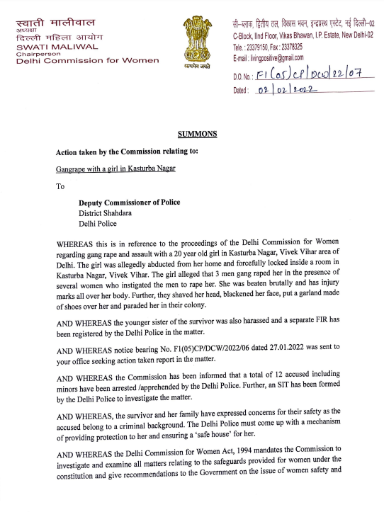 ANI's tweet photo. Sexual assault on a woman in Delhi's Shahdara area | DCW Chief Swati Maliwal summons Delhi Police DCP to appear before the Commission on Feb 4, at 3 pm https://t.co/MUdaQaWTNK
