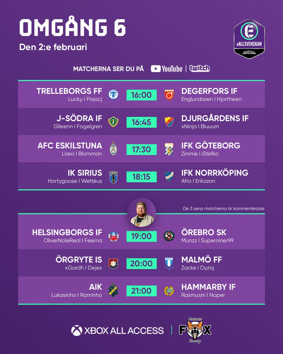 eAllsvenskan's tweet photo. OMGÅNG 6 🔥

2022, vi är back on track! Vi ses 16.00 på Twitch eller YouTube 👀

#eallsvenskan https://t.co/JbeyizGmnx