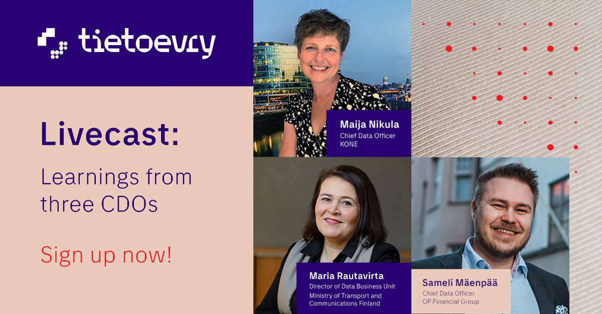 Want to transform your organization into a more data-driven one?
<a href="https://twitter.com/hashtag/DataInsiders?src=hash" target="_blank">#DataInsiders</a> live webinar on 15 Feb gives you insights and learnings from three experienced CDOs. 👉Sign up now. <a href="https://t.co/k0lAFSSfcS" target="_blank">bddy.me/3B5vKuZ</a> https://t.co/MUOAAZtTsp