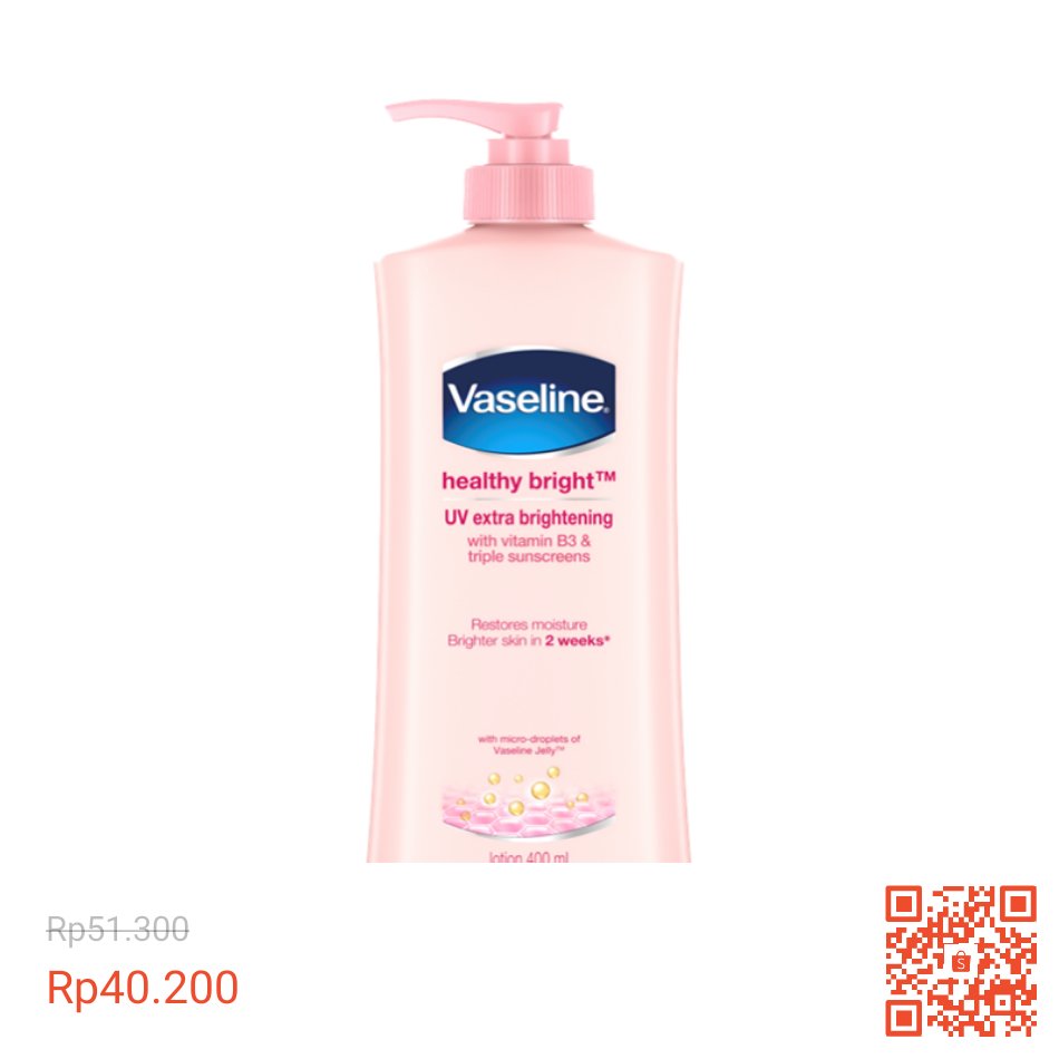 Temukan Vaseline Healthy Bright Hand Body Lotion Uv Lightening 400 Ml - Healthy White Lotion dengan potongan 22%! Hanya Rp40.200. Dapatkan segera di Shopee! shp.ee/sk884a5 #ShopeeID